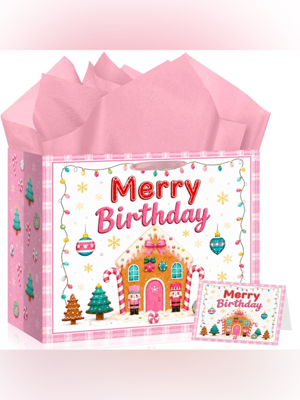 NWT Merry Birthday Gift Bag Set Card & Tissue Christmas Holiday